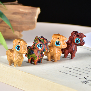 天然紫檀木雕生肖马吊坠手机钥匙扣挂件收款码特色实木文玩工艺品