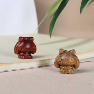 天然绿檀木可爱小狗通孔手机挂链饰品玉桂狗diy手串手链配件配饰