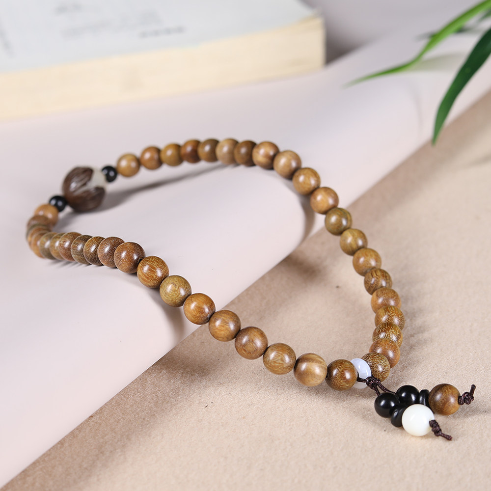天然绿檀木双圈手链diy白玉菩提莲蓬隔珠中国风复古男女念珠手串