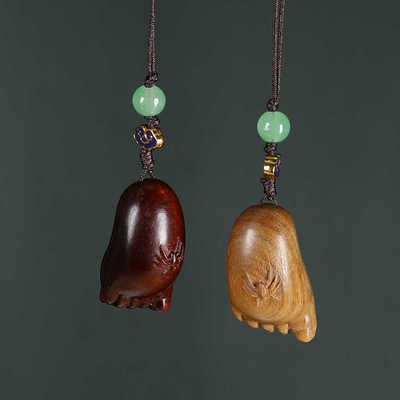 小叶紫檀木雕刻知足常乐随身把玩挂件红木大脚丫手机包包吊坠文玩