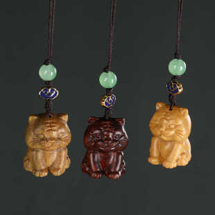 小萌虎绿檀木手把件檀香木小老虎吊坠文玩吊坠配件木雕老虎饰品