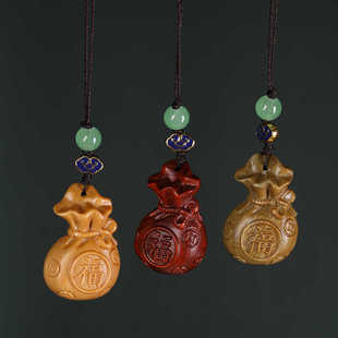 绿檀紫檀木雕手机转钱吊坠男士车钥匙扣挂件招财福袋女款背包饰品