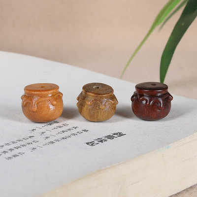 檀香木雕刻蜂蜜小罐头手串通孔diy配件木质手链文玩饰品挂件配饰