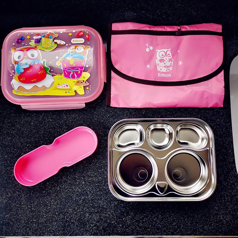 爱迪生儿童餐盘不锈钢分格隔盘吃饭碗宝宝辅食幼儿园学生防摔餐具