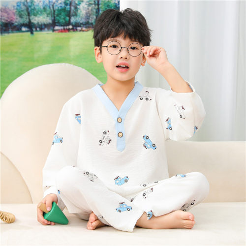 儿童云朵棉感家居服宝宝夏季薄款透气长袖睡衣套装男女童春秋套装