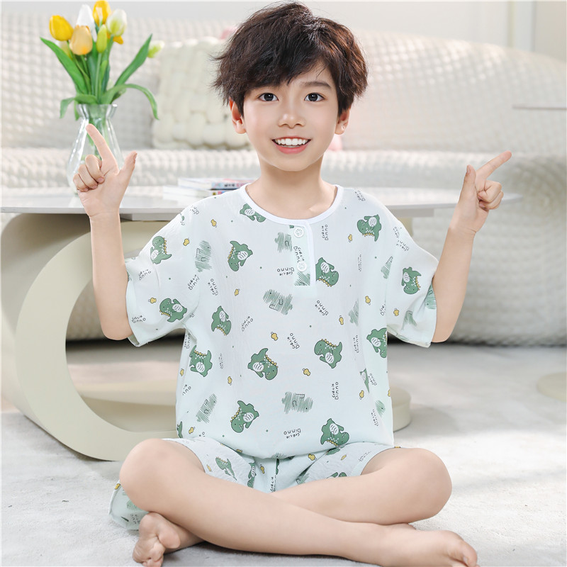夏季儿童云朵棉家居服中大孩童男童女童薄款男宝宝卡通空调服套装