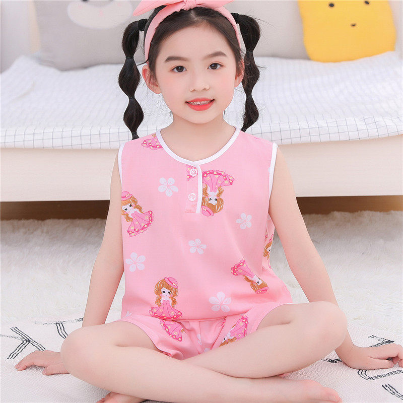 儿童睡衣卡通绵绸小孩短袖背心