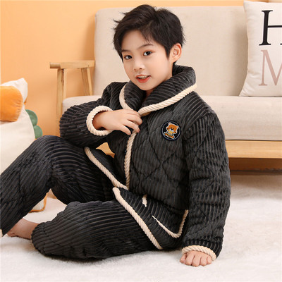 冬季加厚款三层夹棉小孩男童睡衣