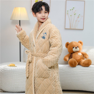 儿童冬季睡袍加厚夹棉女童男童珊瑚绒保暖男孩宝宝女孩家居服浴袍