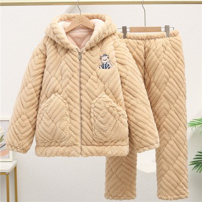 儿童夹棉睡衣男孩2025冬季珊瑚绒加厚款中大童可外穿男女童家居服