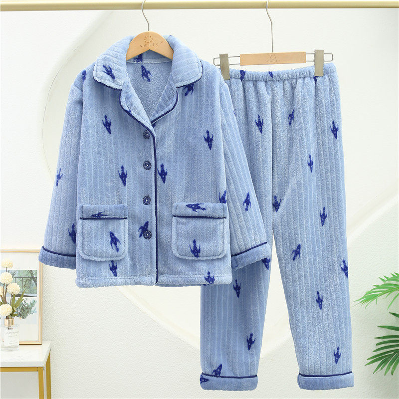 儿童睡衣男孩子秋冬季珊瑚绒加厚青少年男童法兰绒家居服2025新款