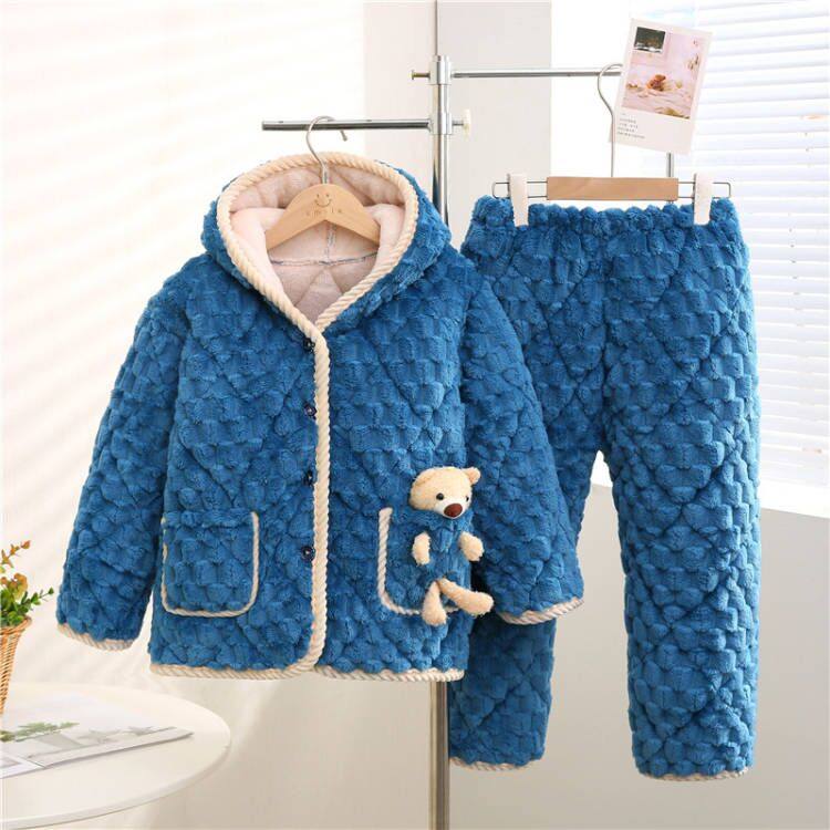 儿童法兰绒睡衣秋冬季加绒加厚珊瑚绒三层夹棉男童家居服保暖套装,童装/婴儿装/亲子装,家居服套装,淘宝优惠券,粉丝福利购,淘宝优惠卷