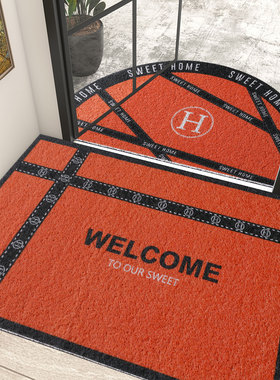 轻奢丝圈进门地垫美式入户门口地毯橙色门垫室内户外脚垫定制定做