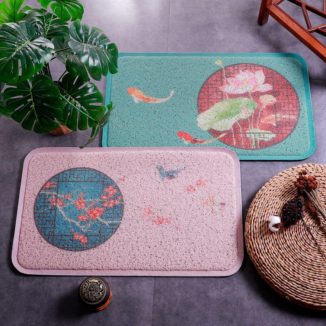 新中式地垫荷花进门中国风户外