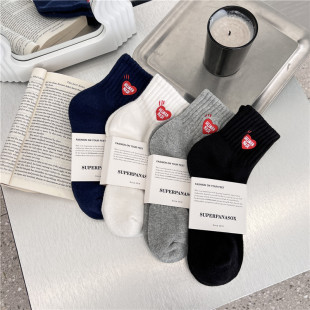 LookSocks春夏短款 爱心刺绣袜中低帮毛圈男女袜ins毛巾底舒适吸汗