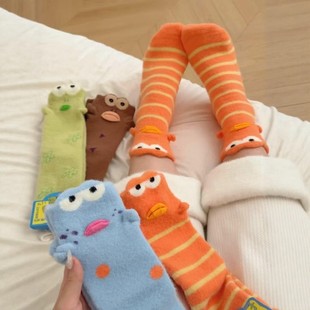 秋冬丑鱼袜子萌到我!比奇堡''大人物''到!~搞怪澳绒居家保暖袜\