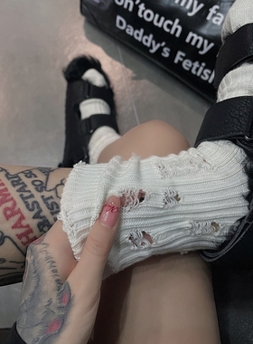 LookSocks破洞袜子潮网红乞丐袜女中筒ins黑色中筒袜时尚百搭长袜