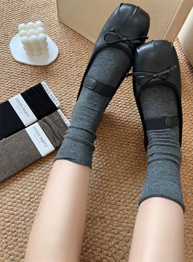 秋冬基础款袜子女灰色百搭无骨袜纯色中筒袜韩版白色堆堆袜