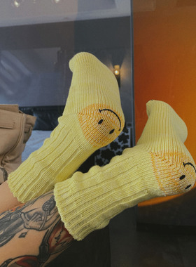 LookSocks小众平田笑脸网红情侣ins潮袜粗针线中筒袜子女时尚