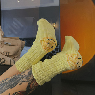 LookSocks小众平田笑脸网红情侣ins潮袜粗针线中筒袜子女时尚