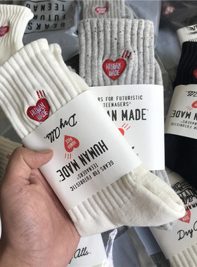 LookSocks日版HUMAN爱心刺绣纯棉袜子男女中筒运动毛巾底袜厚潮牌