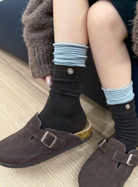 无骨复古四季袜子女~韩系氛围感~咖啡与蓝色的搭配可太洋气了！