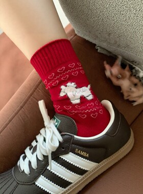 26新年红色毛绒小马本命年纯棉红袜子～我的本命红色系好可爱！