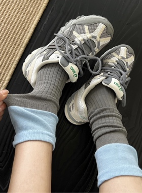 LookSocks拼接撞色袜口小腿袜堆堆感全棉中筒袜子小众ins少女长袜