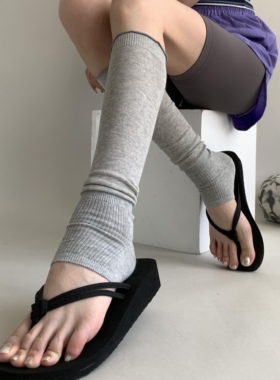 夏季薄款灰色踩脚袜套女拼接中筒堆堆袜白色芭蕾风腿套