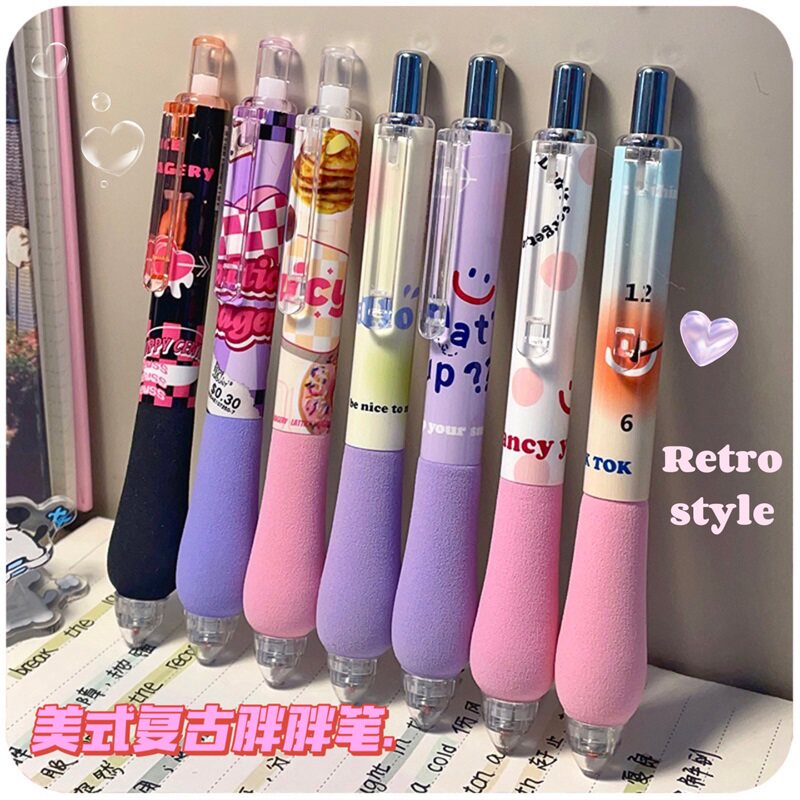 一木林超软胖胖按动笔美式复古葫芦头中性笔ins高颜值st头黑色水笔