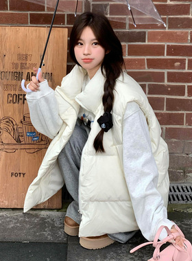 羽绒马甲女2025秋冬新款外穿背心小个子时尚洋气坎肩白色马夹外套