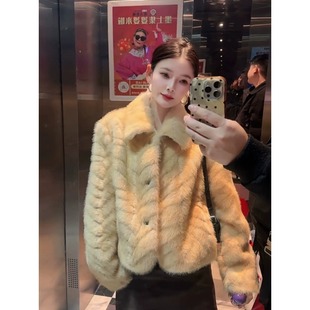 韩系金叶貂千金感皮毛一体2025冬季新款高级感环保皮草毛毛外套