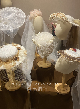 礼帽头纱外景样片写真旅拍头饰品