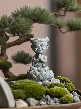 青砂石迷你哪吒小摆件桌面茶室盆景装饰品鱼缸造景小摆件中国风