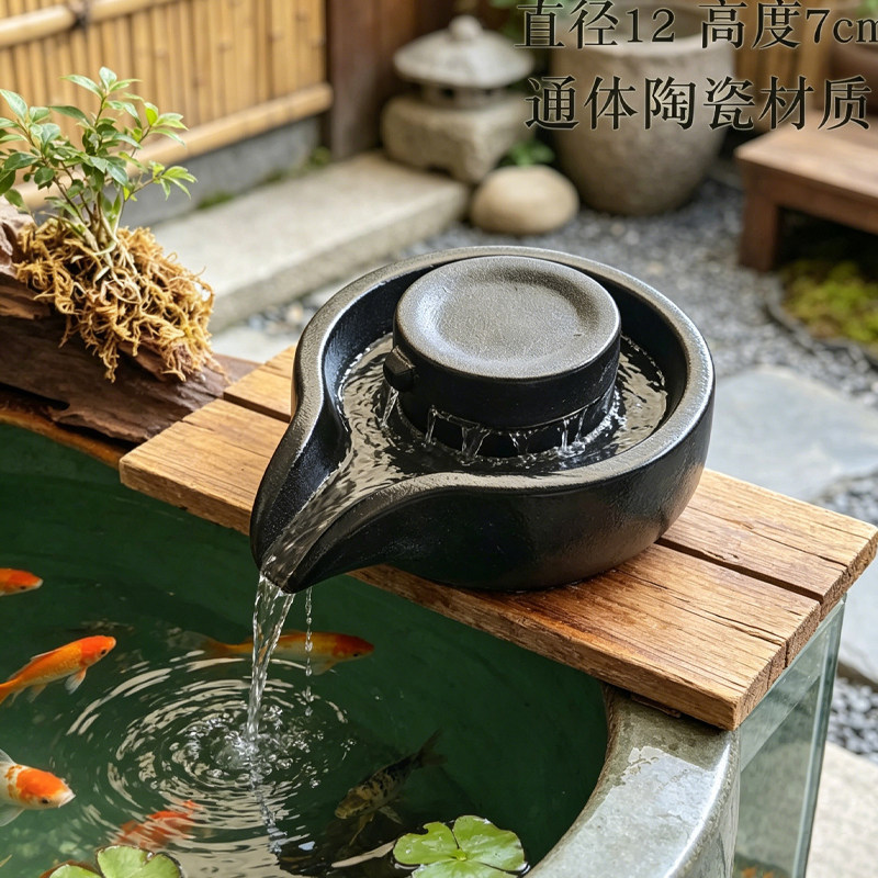 石磨流水器自动循环小石磨鱼缸庭院水池上水石头假山流水装饰造景图片