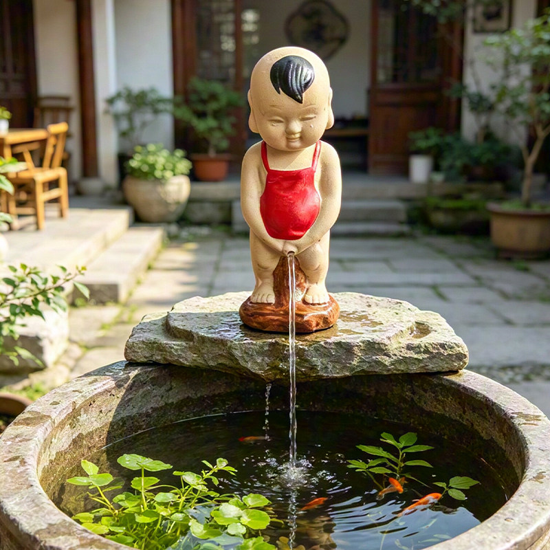 假山盆景陶瓷人物拉尿童子尿公摆件鱼缸园林水族造景装饰品工艺品图片