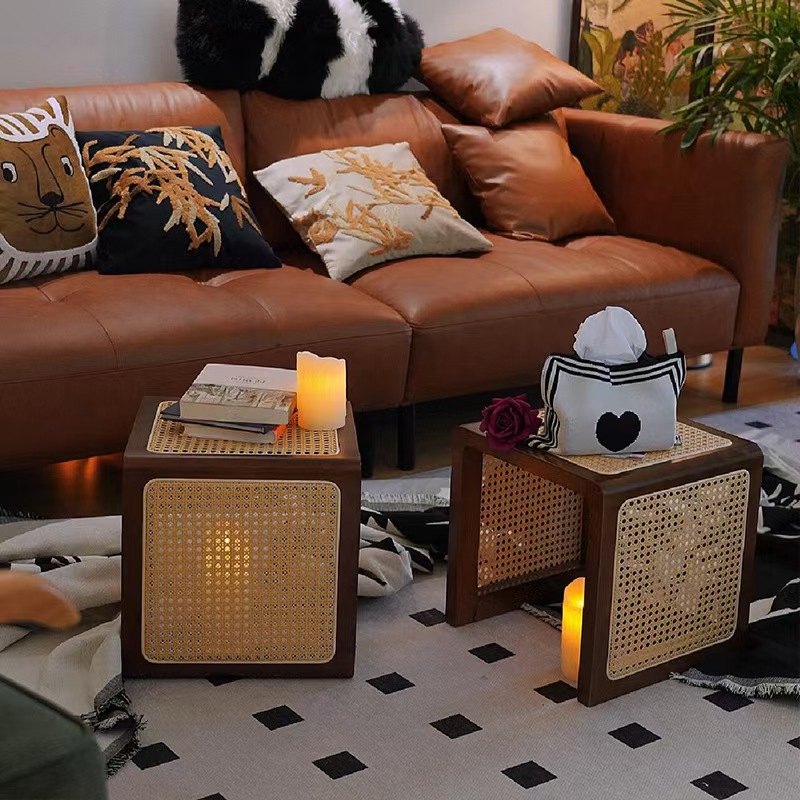 中古风实木沙发边几客厅茶几桌子