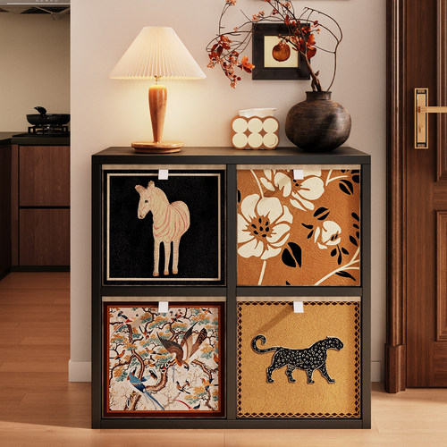 格子柜卡莱克实木书架自由组合落地置物架黑色八格柜收纳柜一体