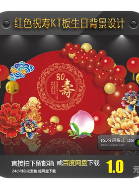 红色祝寿背景寿宴喜庆KT板圆形图案设计素材含气球效果图PSD格式
