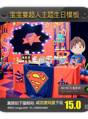 超人宝宝宴生日宴百天宴周岁宴背景素材大红宝蓝生日宴背景板设计