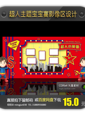 红蓝色超人主题宝宝宴设计生日/满月/周岁/百天宴KT板背景影像区