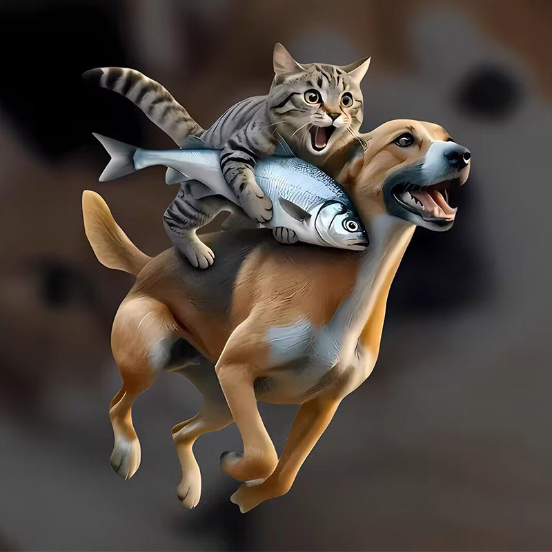 猫咪抱鱼骑狗霸气个性创意卡通车贴车身贴电动摩托车电脑划痕贴画