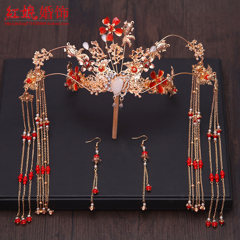 红色秀禾服新娘古装头饰中式结婚古风旗袍凤冠发饰敬酒礼服发箍女