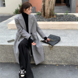 灰色人字纹毛呢西装外套女秋冬中长款气质高级感英伦正肩呢子大衣，女装毛呢外套，安雅