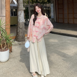 新中式套装粉色桃花上衣+白色阔腿裤286-2611-P175-K270，女装汉服，安雅