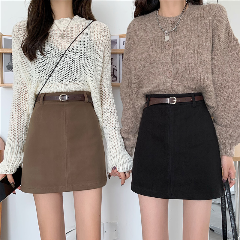 毛呢a字半身裙女胖mm秋冬包臀裙