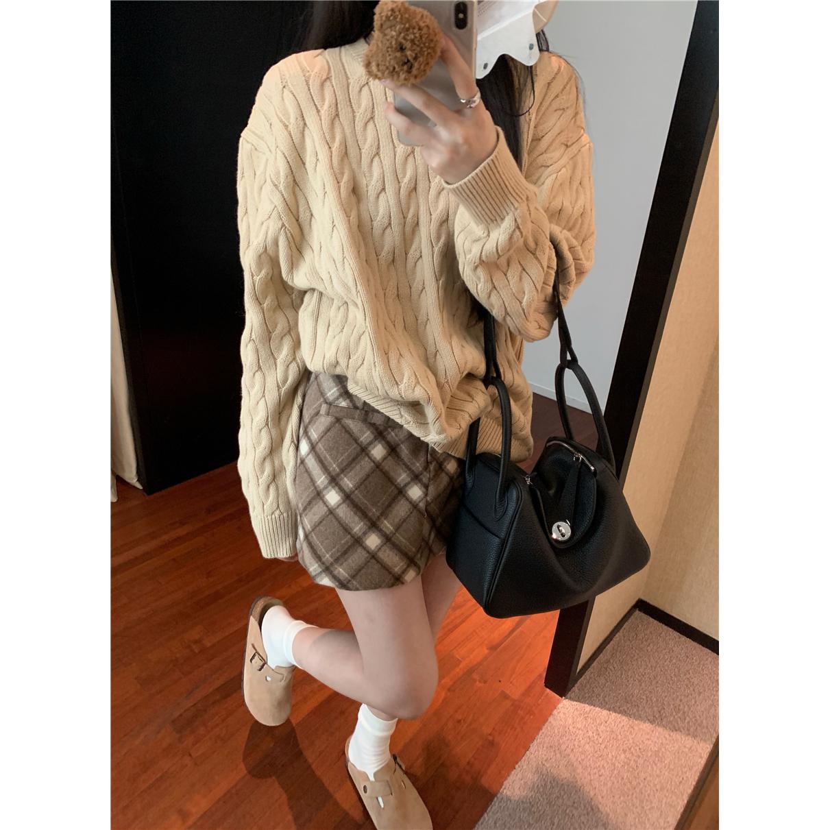 大码半身裙美拉德格纹毛呢包裙