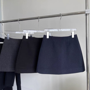 高腰显瘦毛呢短裙子 大码 藏青色a字半身裙梨型身材遮胯裙冬季 新款