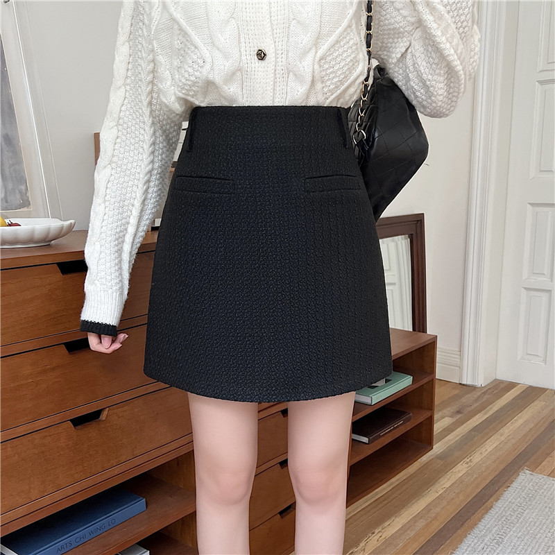 毛呢a字半身裙女小香风短裙