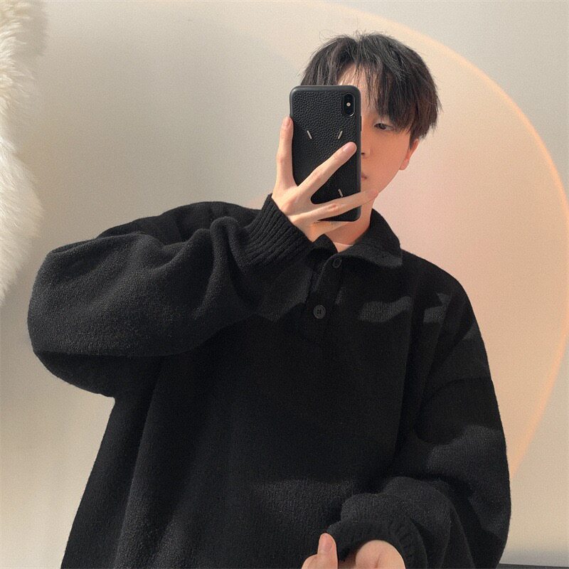 日系半拉链高领毛衣男女宽松百搭针织衫/毛衣